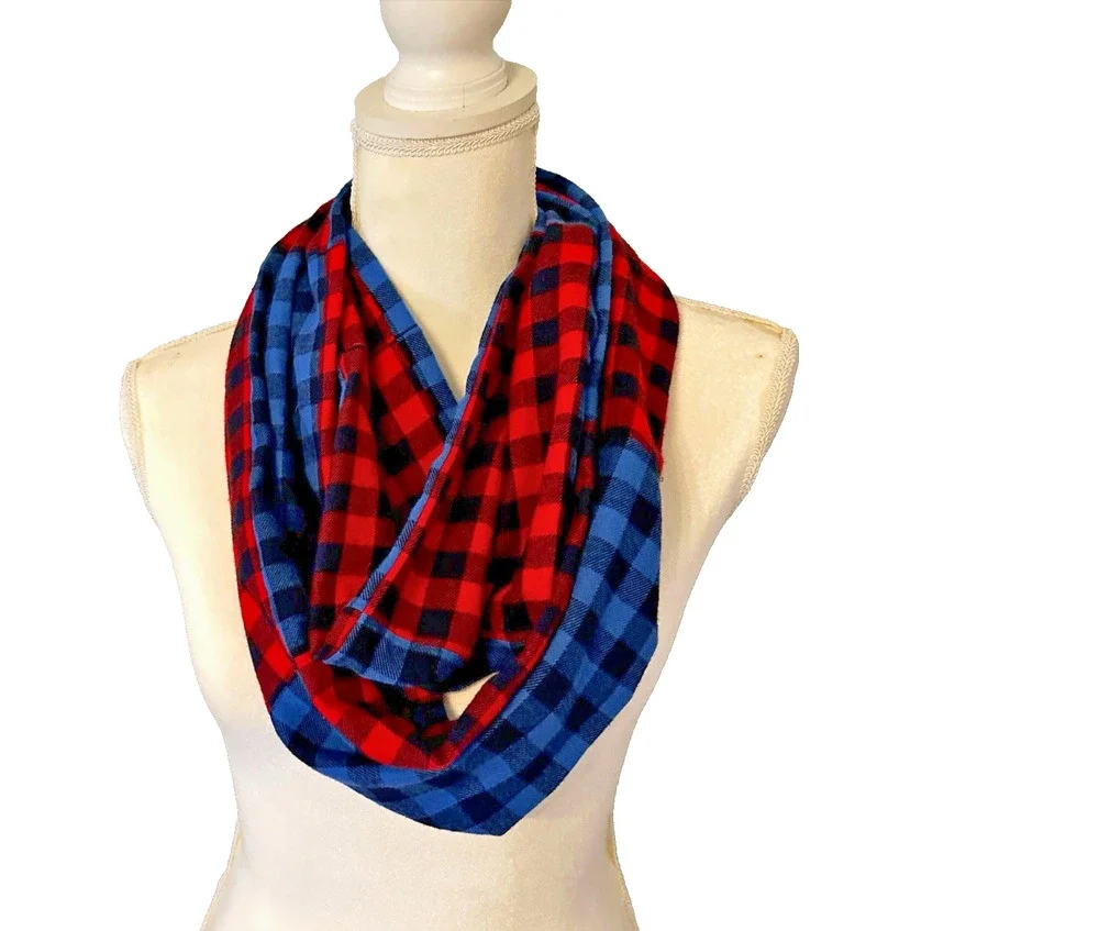 Handmade Woman's Lightweight Flannel Infinity/Cowl Scarf Plaid Upcycled